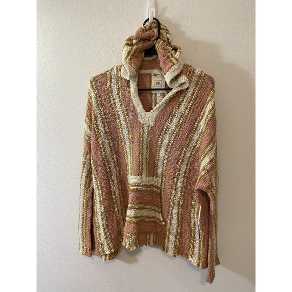 Rip Curl Hooded Sweater Small Multicolor Womens Striped Knit Pockets Pullover - Picture 1 of 10